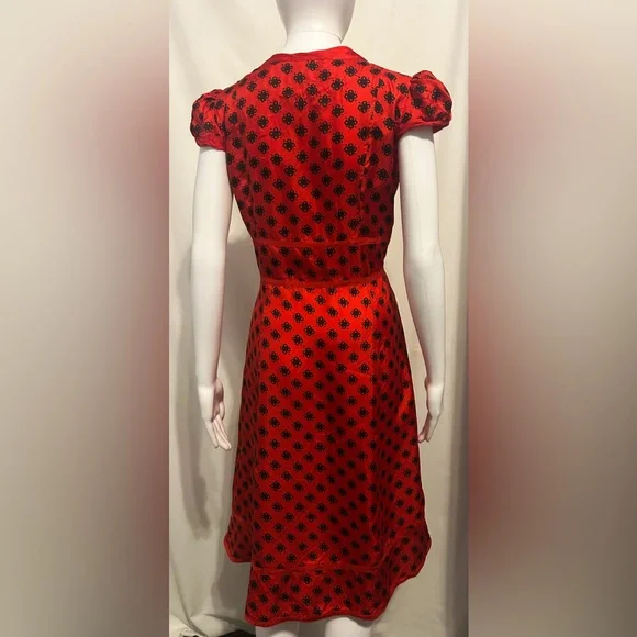 Rare Vintage Marc Jacobs Sz 6 100% Silk Red FloralPuff Sleeve Midi Dress Retro - Picture 8 of 9